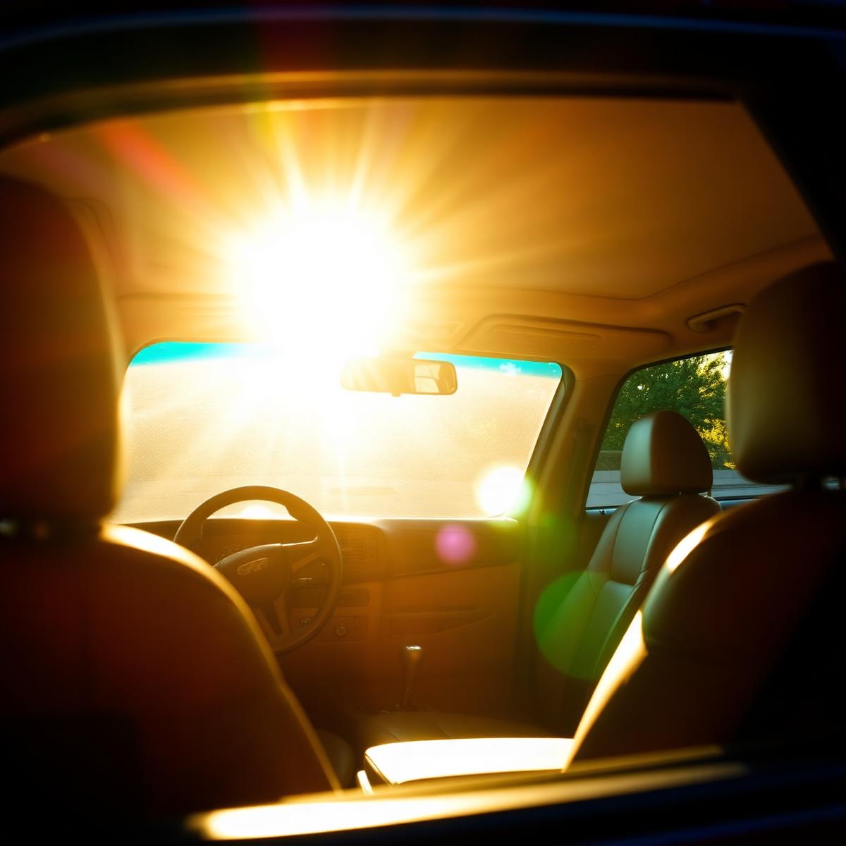 Car interior in blazing midday summer sun