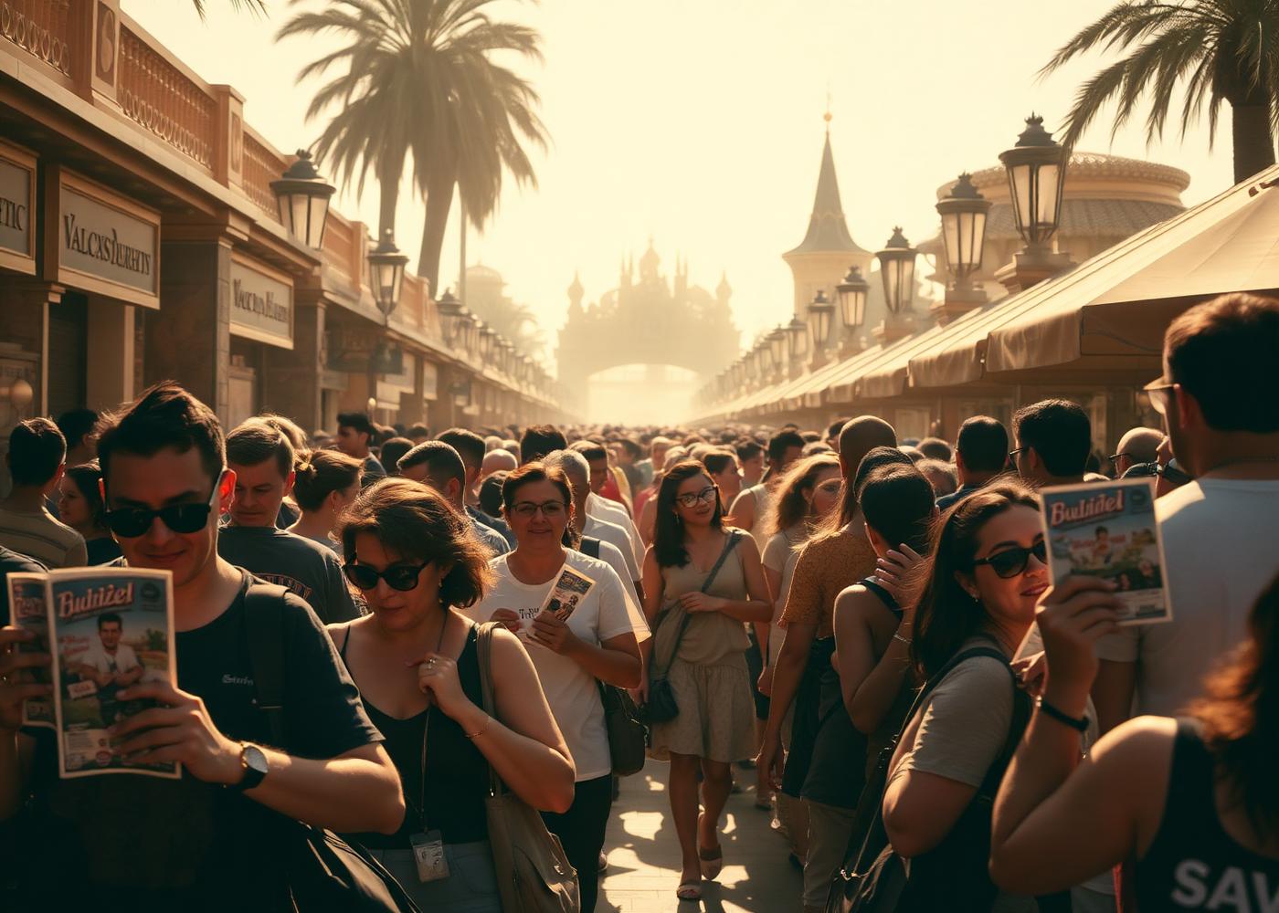 Crowded outdoor line on a hot, hazy summer afternoon
